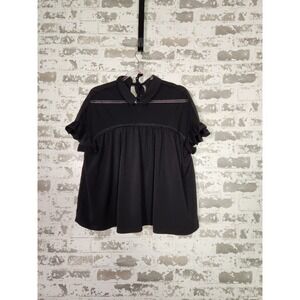 INA Babydoll Top Size‎ Medium Black Ruffled Sleeves Casual Chic